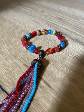 Boho Glass Beaded Tassel Stretch Bracelet Festival Stack